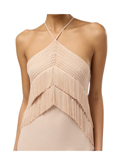 reina halterneck fringed midi dress The andamane THE ANDAMANE | TM190163ATNS059 CREPE DE CHINEPEACH